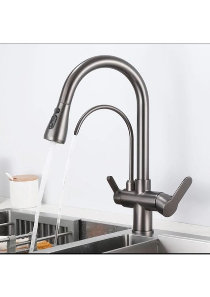 Mutfak Evye Bataryası Dual Flow Su Arıtma Çıkışlı Antrasit Gri Yeni Model Fiskiyeli 7 Yıl Garanti