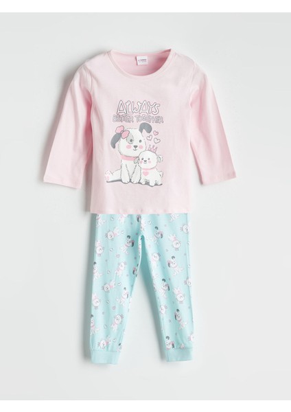Yeni Sezon Bisiklet Yaka Baskılı Kız Çocuk Pijama Takımı