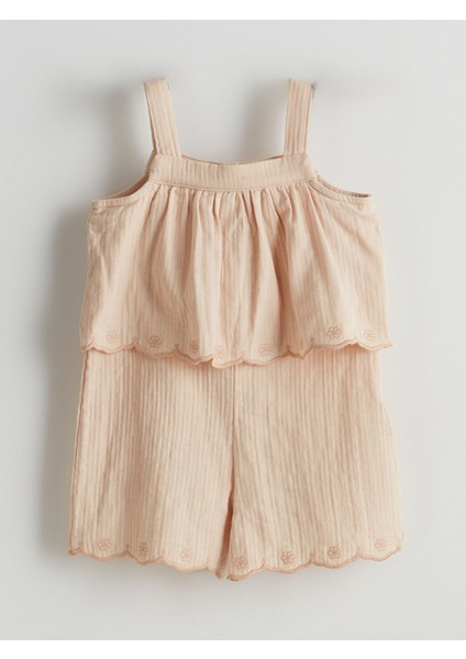 Yeni Sezon Kare Yaka Fırfırlı Kız Çocuk Salopet