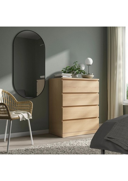 Malm 4 Çekmeceli Şifonyer Ağartılmış Meşe Kaplama 80 x 100 Cm fırsatları