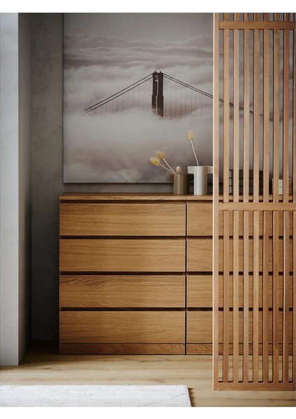 Malm 4 Çekmeceli Şifonyer Ağartılmış Meşe Kaplama 80 x 100 Cm