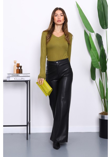 Yağ Yeşili V Yaka Modal Bluz fiyatları