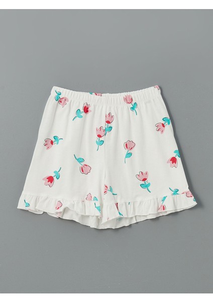 Yeni Sezon Beli Lastikli Çiçekli Kız Çocuk Pijama Şort