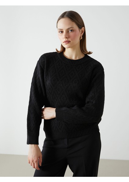 Yeni Sezon Bisiklet Yaka Baklava Desenli Kadın Triko Kazak