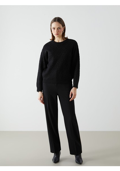 Yeni Sezon Bisiklet Yaka Baklava Desenli Kadın Triko Kazak fiyatları