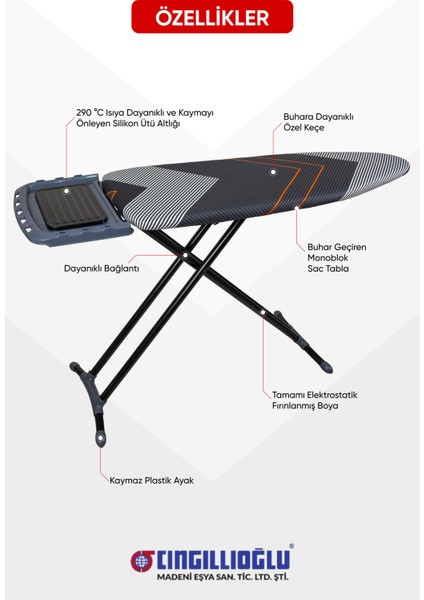 CM-081 Larissa Plas Black Serisi Ergonomik Tasarım Desenli Ütü Masası
