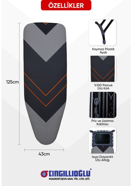 CM-081 Larissa Plas Black Serisi Ergonomik Tasarım Desenli Ütü Masası