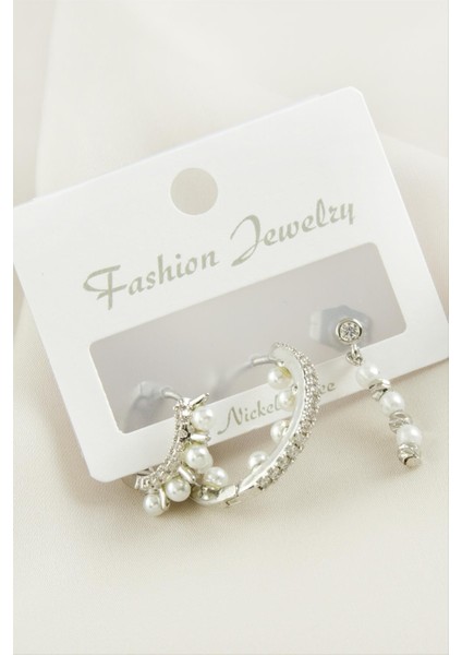 Depomix 3 Adet Dorika Inci Zirkon Taşlı Küpe-Gümüş Rengi fiyatları