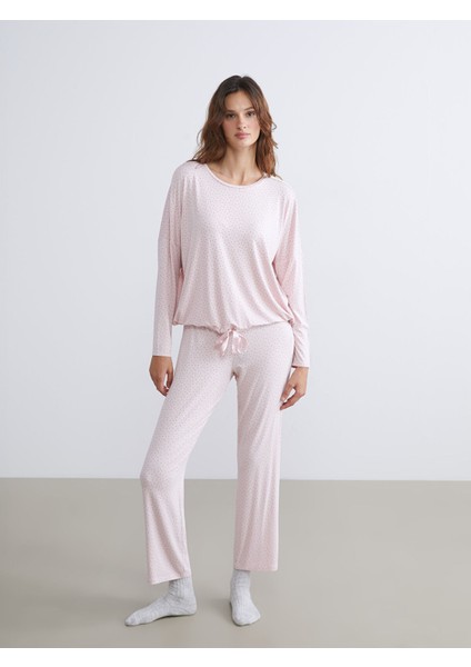 Yeni Sezon Bisiklet Yaka Puantiyeli Kadın Pijama Takımı modelleri