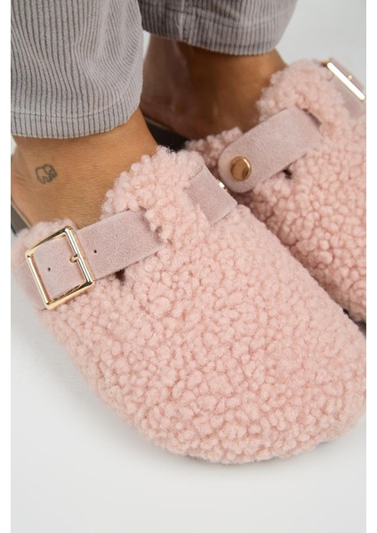 Suzen Teddy Kadın Kürklü Hakiki Deri Kemerli Tokalı Pudra Terlik modelleri