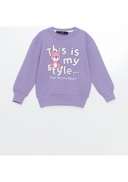 Yeni Sezon Bisiklet Yaka Baskılı Kız Bebek Sweatshirt