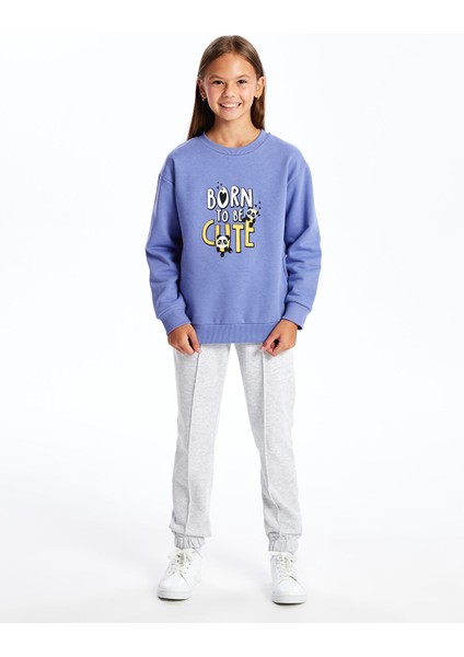 Yeni Sezon Bisiklet Yaka Baskılı Kız Çocuk Sweatshirt modelleri
