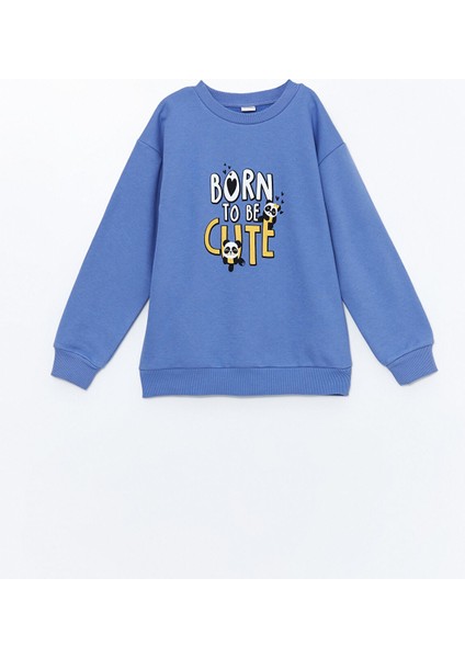 Yeni Sezon Bisiklet Yaka Baskılı Kız Çocuk Sweatshirt fırsatları