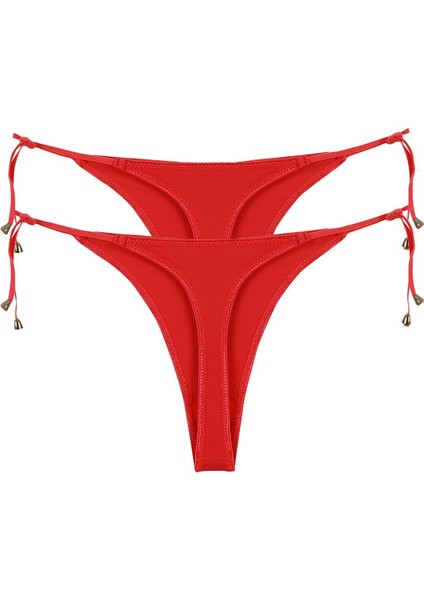 Kadın Kırmızı Yandan Bağlamalı 2'li Tanga Slip