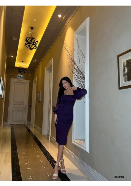 Skuba Kumaş Elbise Mor 583193