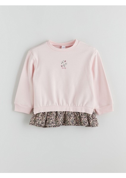 Yeni Sezon Bisiklet Yaka Çiçekli Kız Çocuk Sweatshirt