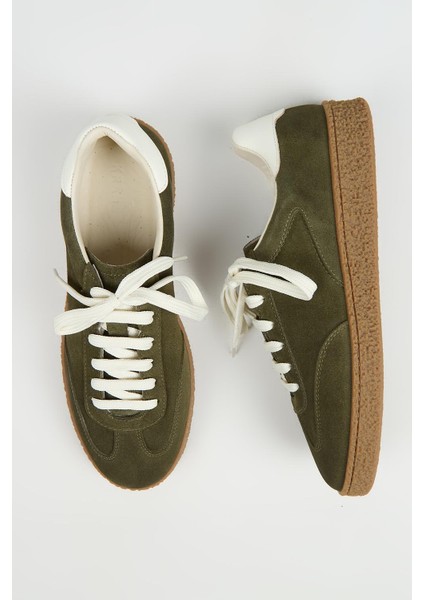 Palminteri 2 Erkek Hakiki Deri Bağcıklı Haki-Ekru Sneakers