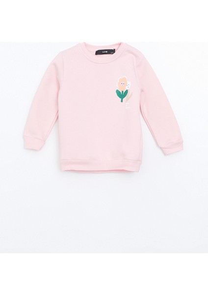 Yeni Sezon Bisiklet Yaka Baskılı Kız Çocuk Sweatshirt