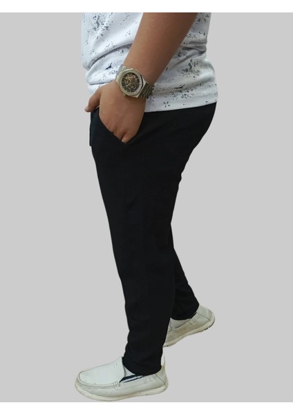Erkek Battal Beli Lastikli Bağcıklı Çakıl Taşlı Patlı Lacivert Jogger Pantolon modelleri