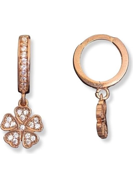Taşlı Sallantılı Yonca Gümüş Halka Küpe 1.2x1.2cm