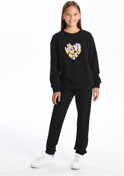 Yeni Sezon Bisiklet Yaka Baskılı Kız Çocuk Sweatshirt modelleri