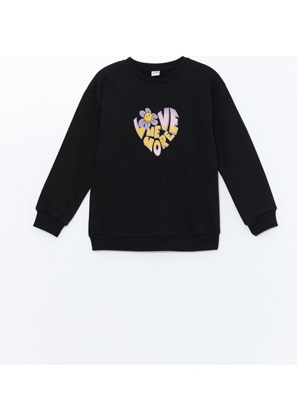 Yeni Sezon Bisiklet Yaka Baskılı Kız Çocuk Sweatshirt fırsatları