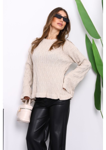 Taş Bel ve Kol Ucu Fırfırlı Triko Kazak modelleri