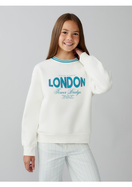 Yeni Sezon Bisiklet Yaka London Baskılı Kız Çocuk Sweatshirt