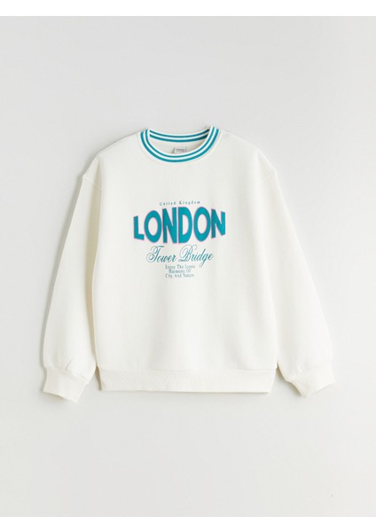Yeni Sezon Bisiklet Yaka London Baskılı Kız Çocuk Sweatshirt modelleri