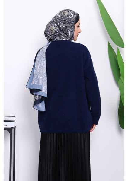 Lacivert Bisiklet Yaka Angora Yumoş Hırka fırsatları