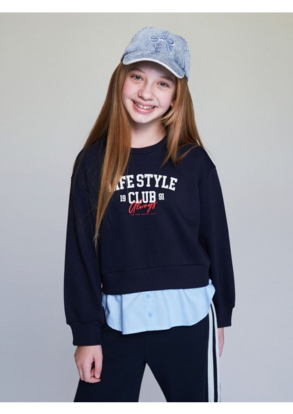 Yeni Sezon Bisiklet Yaka Baskılı Kız Çocuk Sweatshirt fiyatları