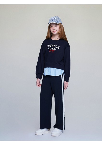 Yeni Sezon Bisiklet Yaka Baskılı Kız Çocuk Sweatshirt modelleri