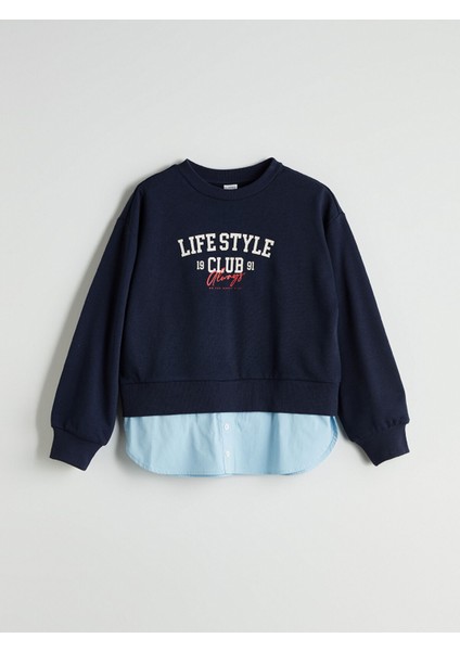 Yeni Sezon Bisiklet Yaka Baskılı Kız Çocuk Sweatshirt fırsatları