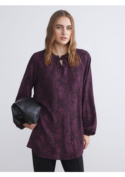 Yeni Sezon Bağlamalı Yaka Desenli Bluz