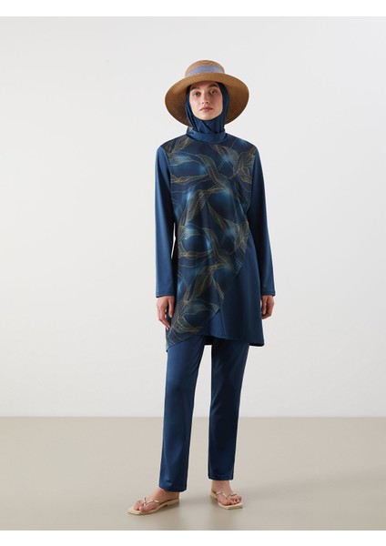 Yeni Sezon Dik Yaka Desenli Kadın Tesettür Mayo Takımı