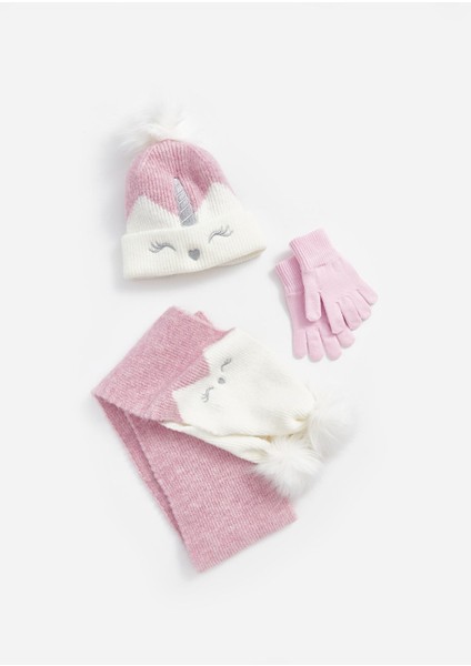 Yeni Sezon Ponpon Detaylı Kız Çocuk Atkı Bere ve Eldiven