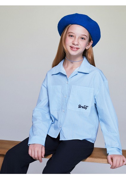 Yeni Sezon Uzun Kollu Çizgili Kız Çocuk Gömlek