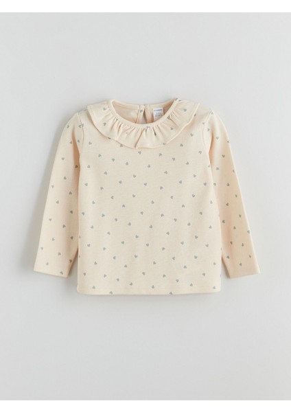 Yeni Sezon Bebe Yaka Kalp Baskılı Kız Çocuk Bluz