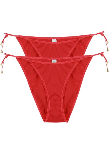Kadın Kırmızı Yandan Bağlamalı 2'li String Slip
