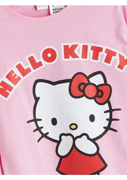 Yeni Sezon Bisiklet Yaka Hello Kitty Baskılı Kız Çocuk Pijama Takımı modelleri