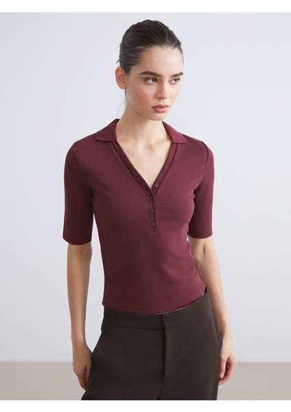 Yeni Sezon Polo Yaka Fitilli Kadın Tişört