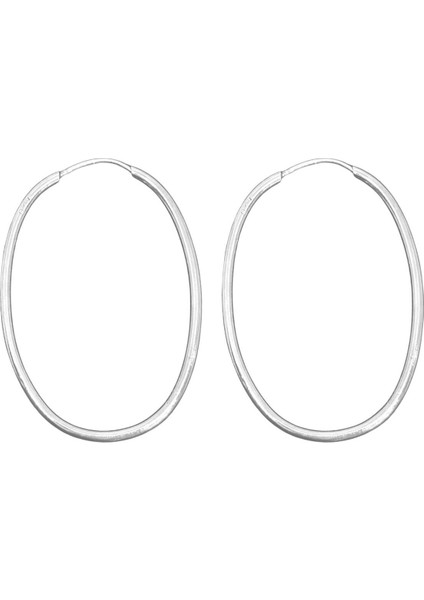 Düz Oval Gümüş Halka Kadın Küpe 3.5 x 2.5 cm