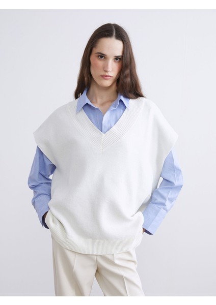 Yeni Sezon V Yaka Oversize Kadın Triko Süveter