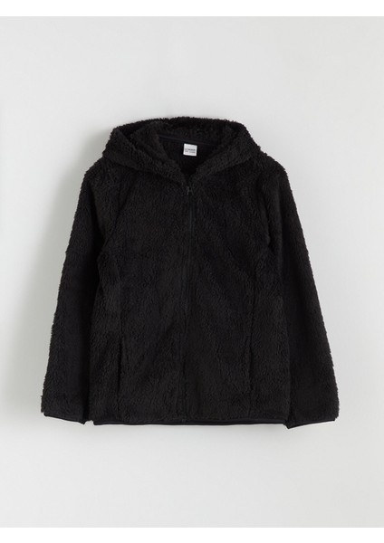 Yeni Sezon Kapüşonlu Pelüş Kız Çocuk Fermuarlı Sweatshirt