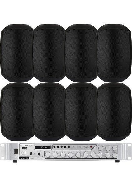 , Üst Segment 8 Hoparlör 1 Anfi Mağaza Ses Sistemi, Kafe Ses Sistemi, Cami Ses Sistemi, Restorant Ses Sistemi, Profesyonel Ses ve Ananos Sistemi Siyah Renk