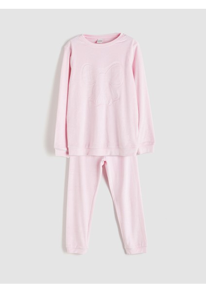 Yeni Sezon Bisiklet Yaka Kadife Kız Çocuk Pijama Takımı