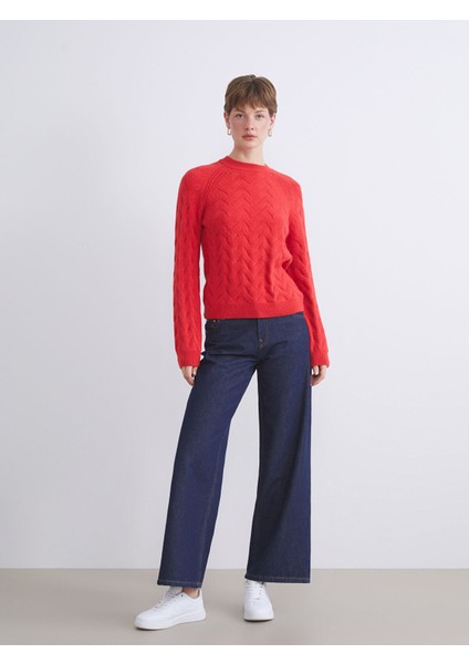 Yeni Sezon Bisiklet Yaka Kendinden Desenli Kadın Triko Kazak modelleri