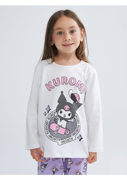Yeni Sezon Bisiklet Yaka Kuromi Baskılı Kız Çocuk Pijama Takımı