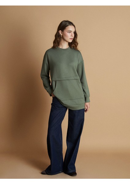 Yeni Sezon Bisiklet Yaka Kadın Sweatshirt Tunik fırsatları