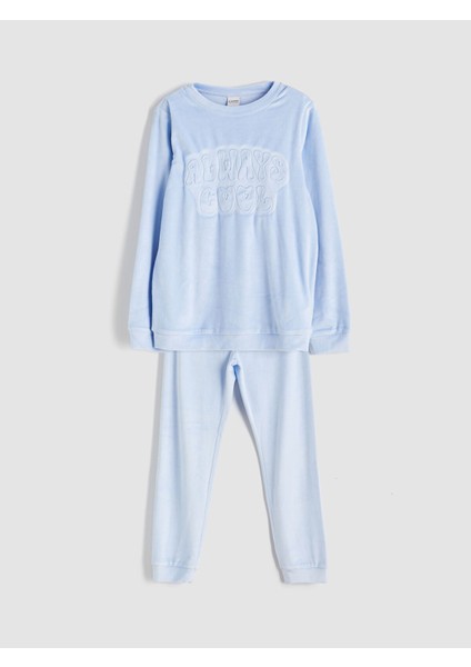 Yeni Sezon Bisiklet Yaka Kadife Kız Çocuk Pijama Takımı